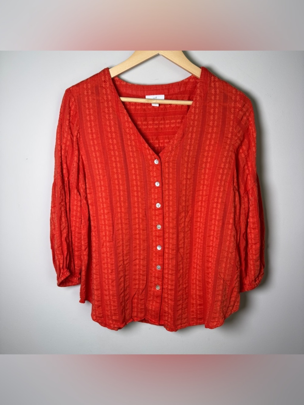 J. Jill Eyelet Cotton Long Sleeve Blouse | Paprika | Size M